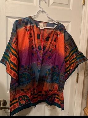 Santana Roots Men's Short-Sleeve Button Down Shirt - Orange & Purple Pattern